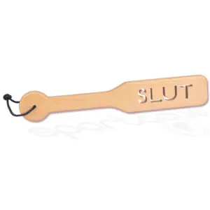 Wooden paddle with cut-out letters