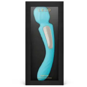 Blue wand vibrator in black packaging