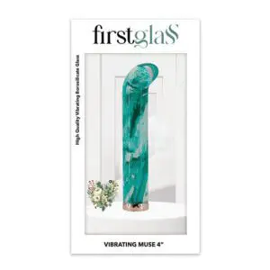 Teal glass pleasure device packaging