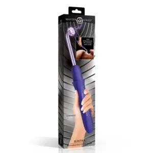 Hand holding violet massage wand box