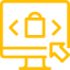 Icon of a smart home with coding symbols inside.